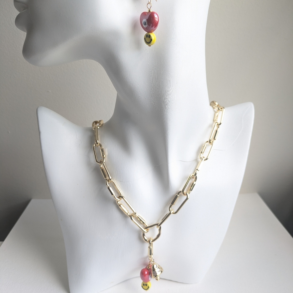 Gold and Red Heart Pendant Necklace